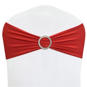 30PCS Red Spandex Chair Sashes Stretch Bands Buckle Slider Wedding - Picture 1 of 6
