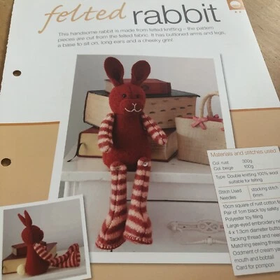 Bergere De France Knitting Pattern Felted Rabbit Button Movable Arms & Legs - Image 1 of 4