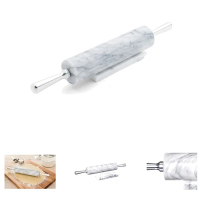 Мраморная скалка и основание 2,5 x 17,5 x 3 дюйма белые алюминиевые ручки - Изображение 1 из 4