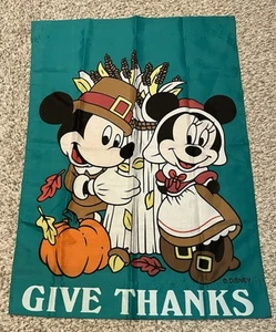 Give Thanks Disney House Flag Mickey Minnie Mouse Thanksgiving Pilgrims 28 x 40 - Picture 1 of 4