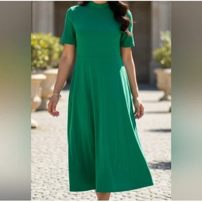 Vestido midi FLAMINGO verde gola simulada manga curta linha A tamanho G - Imagem 1 de 4