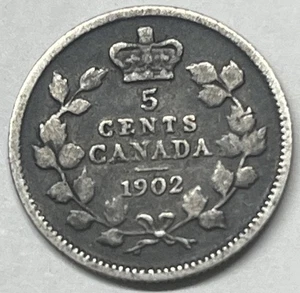 1902 Canada Silver 5 Cents. A Great Problem Free Original Coin.  Free Shipping ! - Picture 1 of 4