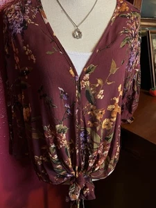 Top de Mujer de Blu Pepper Boho Campesino Lovey Granate Floral Frontal Corbata Estilo Talla S - Imagen 1 de 7