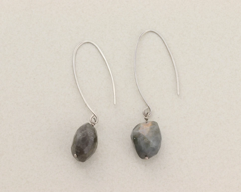 Sterling Silver Natural Labradorite Earrings Dangle Drop 2 3/4" x 5/8" - Image 1 of 4