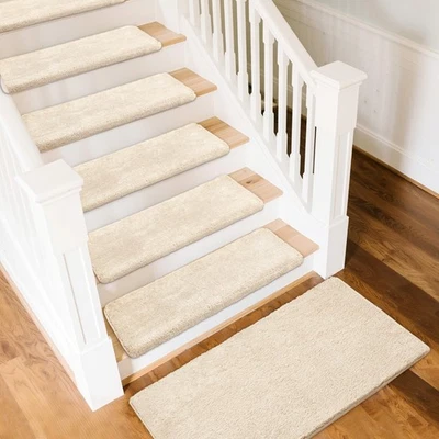 Bullnose Suave Felpa Pila Alfombra Escalera Pisadas Cubierta Alfombra de Aterrizaje Alfombra Conjunto Cinta Libre Foto 1 de 4