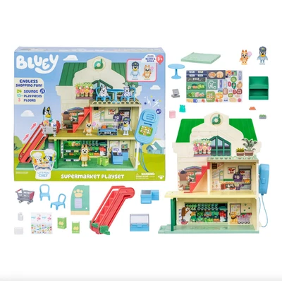 Juego de Supermercado Bluey and Bingo - Escaleras mecánicas y sonidos - ¡15 piezas divertido en el supermercado! Foto 1 de 4