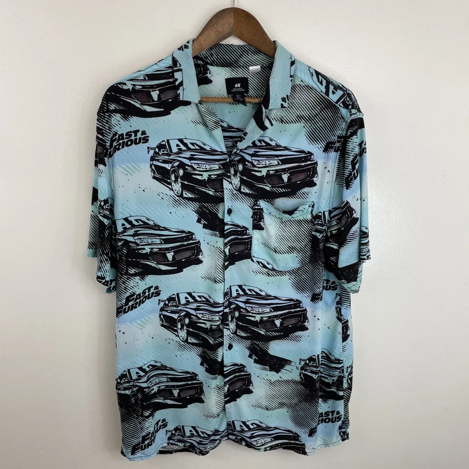 H&M Viscose Shirt Mens Large Standard Fit Multicolor Short Sleeve Fast & Furious - Image 1 of 4
