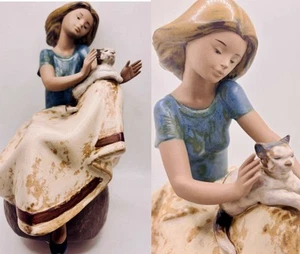 Lladro #2169 'Repose' (Girl With Cat On Lap) 1986 Retired Satin Gres Finish MINT - Picture 1 of 14