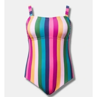Traje de baño TORRID Rainbow Rugby a rayas inalámbrico bandeau sin tirantes de una pieza 4X nuevo con etiquetas Foto 1 de 4