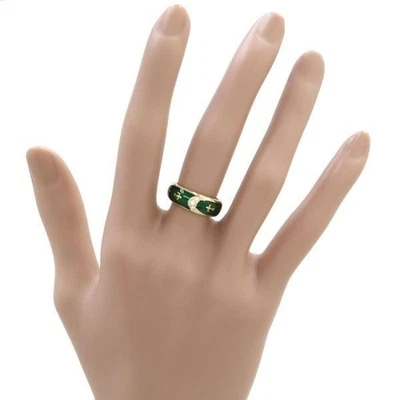 Bague en or jaune 18 carats émaillé vert Fabergé diamant 0,04 ct US4,75-5... - Photo 1/4