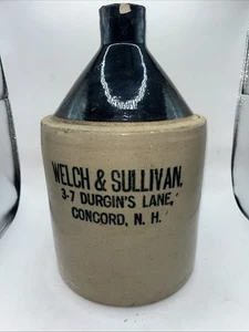 Antike Welch & Sullivan Concord NH zweifarbige Steinzeug Whisky Werbung Kanne - Bild 1 von 5
