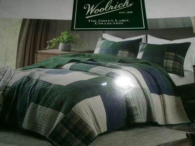 Nuevo juego de edredón doble ** Woolrich Mil Creek verde/azul/bronceado # 1093 Foto 1 de 4