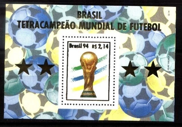 #9020 BRASIL BRASIL 1994 DEPORTE FÚTBOL FÚTBOL 4° CAMPEÓN S/S YV BL 95 MI... - Imagen 1 de 1