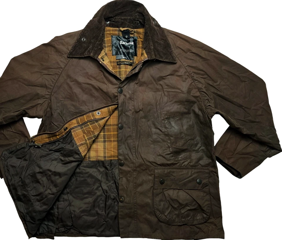 *HOT VTG Men's BARBOUR @ A321 BEDALE PARKA PLAID LINED BROWN WAXED Jacket C46 L - Image 1 of 4