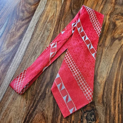 Corbata ancha para hombre vintage años 60 70 rayón acetato rojo mod círculo rayas tejido jacquard Foto 1 de 3