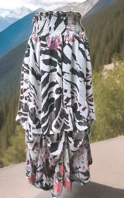 ALBERTO MAKALI L Womens Tiered Length Zebra/Floral Beautiful Skirt - Image 1 of 4