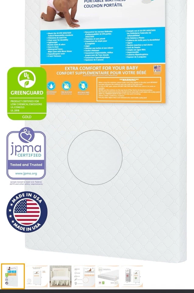 "Colchón de fibra para cuna de bebé Dream On Me Sunset de 3""", Foto 1 de 4