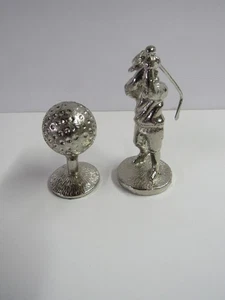  Set of 2 Pewter Male Golfer And Golf Ball On Tee Paperweights Free Shipping - Picture 1 of 8