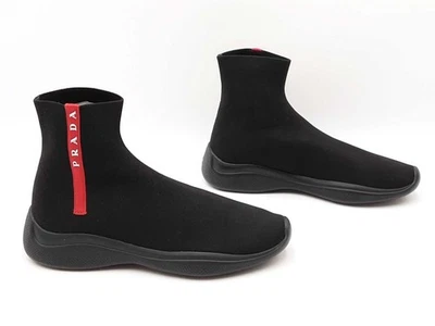 Zapatillas altas Prada Sport Logo negras tejidas con calcetín talla US 6 para hombre Fw0825rzdu Foto 1 de 4