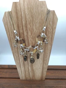 Ann Taylor LOFT Smoky Quartz & Clear Jewels w Faux Tortoise Shell Necklace - Picture 1 of 9