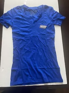Neu aus altem Lagerbestand Energy Drink Mädchen V-Ausschnitt T-Shirts mittelblau & orange selten authentisch - Bild 1 von 8