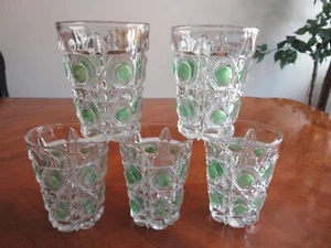 Lot 5x Antique EAPG US Glass Co Glass Bullseye Daisy Newport Green Flash Tumbler - Picture 1 of 11