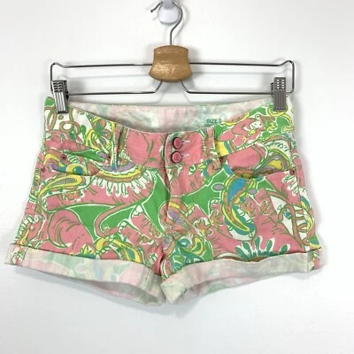 Pantalones Cortos Lilly Pulitzer Mujer Talla 0 Rosa Verde Paisley Preppy Playa Denim Preparación Foto 1 de 4