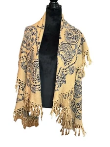 Vintage Acryl Weste/Schal hellbraun/blau Fransen Small-Medium - Bild 1 von 5