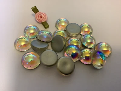 Vintage Czech Flatback Preciosa Cabochon crystal AB 13mm Round CRAFT Pack of 6  - Image 1 of 4