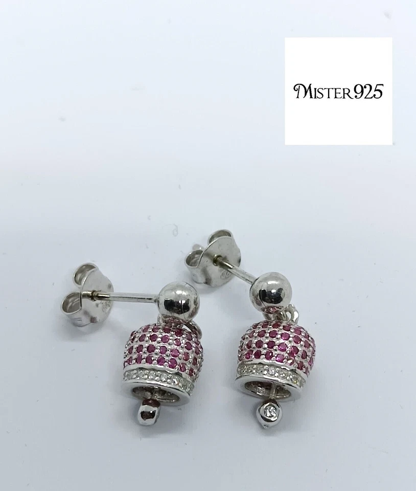 Orecchini argento donna 925 campanella di capri zirconi rossi rubino - Immagine 1 di 4