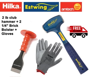 Estwing & Hilka Demolition Kit Club Hammer Cold Chisel & Brick Bolster + Gloves - Picture 1 of 1