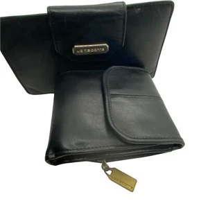Liz Claiborne Clutch Bifold Wallet Vtg 90s Womens Black Leather 4" X 7" Set Of 2 - Picture 1 of 12
