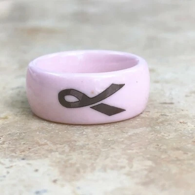 Anillo Banda Cinta Concienciación Cáncer de Mama Rosa y Negro NUEVO Talla 7.5 Foto 1 de 4