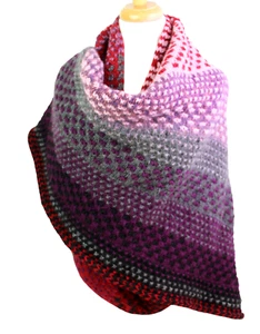 43"x73" HANDGESTRICKT ROT LILA SCHWARZ WEISS WOLLE DAMEN SCHAL HALSTUCH (54t - Bild 1 von 6
