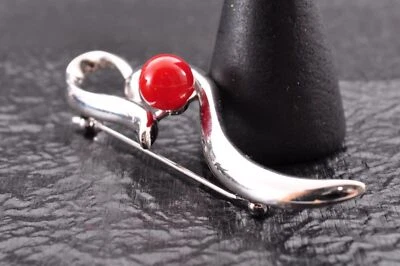 Con certificato Spilla con motivo foglia argento 925 in corallo rosso... - Immagine 1 di 4