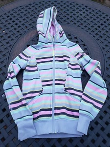 Ivivva Lululemon ~ Girls Pastel Striped Hooded Jacket Sweatshirt ~ Size 10 - Picture 1 of 9