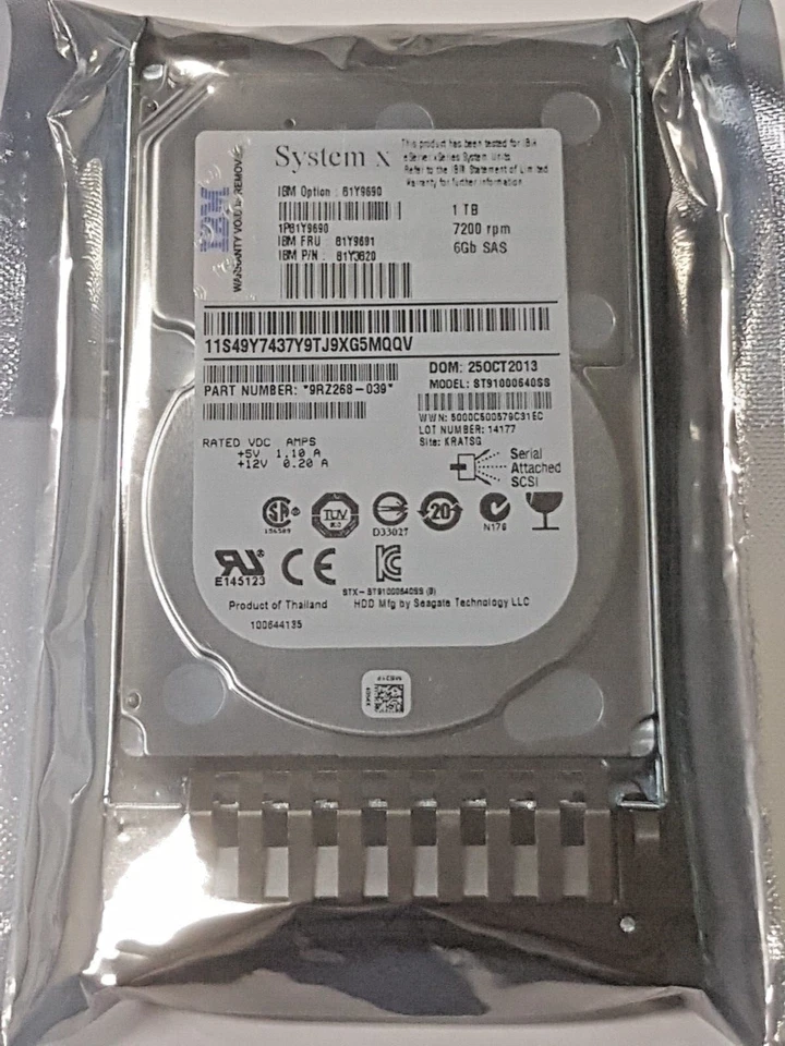 1 SAS IBM System X 81Y9690 ST91000640SS 7200rpm 2.5 " Hard Drive New + Caddy - Image 1 of 1