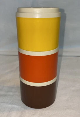 Vintage TUPPERWARE Spice Shakers Stacking x 3  Containers Rust Brown Beige VGC - Image 1 of 4