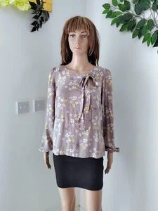 ❤️ Size 10 NEW LOOK Tall grey floral birds pattern fitted sleeves blouse top 686 - Picture 1 of 12