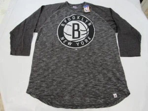 New Brooklyn Nets Mens Size XL-Tall HeatheredGray Majestic 3/4 Sleeved Shirt - Picture 1 of 3