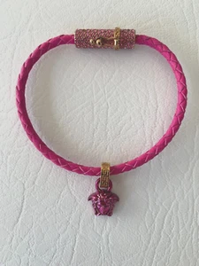 VERSACE Leather Medusa Charm Bracelet Pink Gold Women's Medium NEW with box - Picture 1 of 5