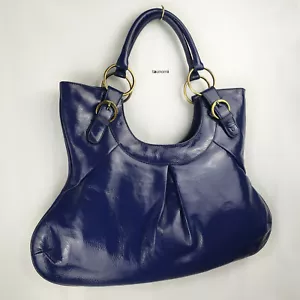 Echt Lackleder groß blau strukturiert klassisch Trapez Tasche Schultertasche NEU - Bild 1 von 7