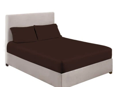 Egyptian Cotton 1000 TC 4PC Bed Set (1 Fitted+ 1 Flat+2 Pillow) Brown Solid - Image 1 of 4
