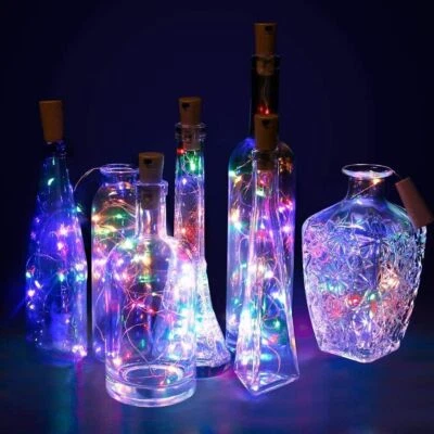 Copper Bottle String Lights 20 LED Warm Cool White RGB Fairy Wine Cork Shaped - Image 1 of 4