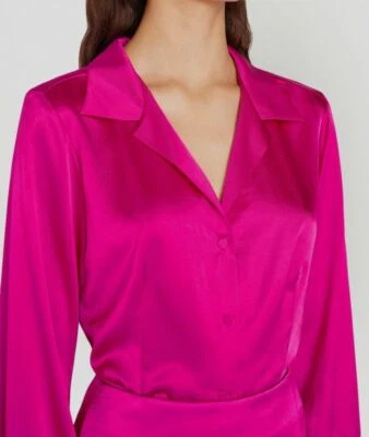 Blusa Top Mujer $398 Marco Rosa Acabado Satinado Manga Larga Mezcla Seda Talla XS Foto 1 de 4