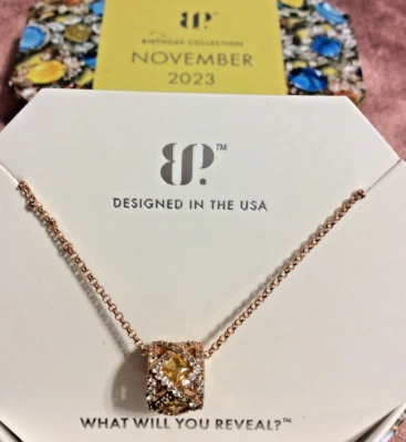 Bomb Party Gems of Love Rose Gold Plated Lab Yellow Topaz November Necklace NIB - Image 1 of 2