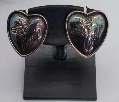 GUCCI Auténticos Pendientes Corazón Logo Abeja Plata 925 Ag925 Estilo Tachuela con Caja Foto 1 de 4