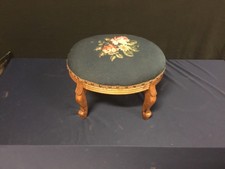 Fabulous Oval Victorian Needlepoint Blue Floral Footstool. F6