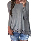 StyleDome Women's Sexy Casual Lace Crochet Long Sleeve Patchwork Round Neck