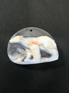 Finely Carved White & Clear POLAR BEAR Stone Pendant or Other Use – 1.5 x 1 and  - Picture 1 of 10